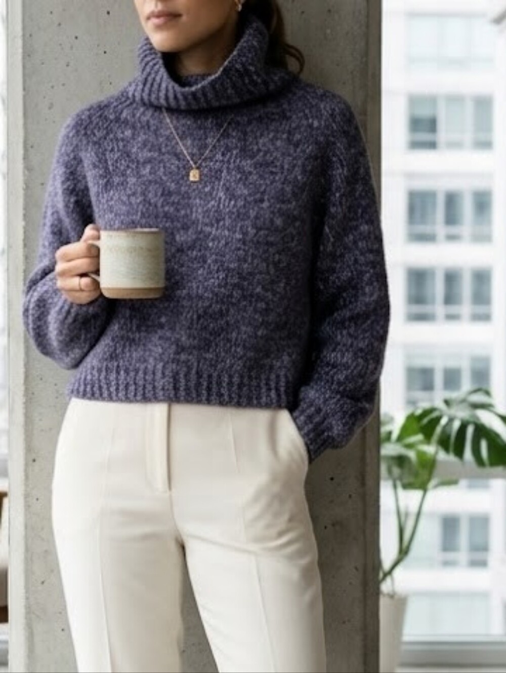 Wandering Ewe Knits Hand Knit In USA Wool Mohair Turtleneck Sweater Size Small